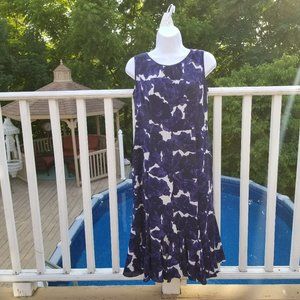 TALBOTS Women's 4 Blue/White/Black Lined Lightweight Summer Sheath Floral Dress